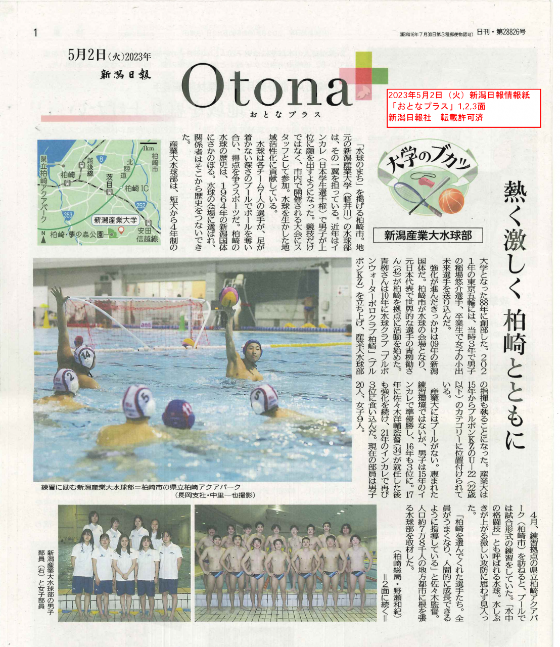 【水球部】新潟日報『おとなプラス（Otona+）』に掲載されました